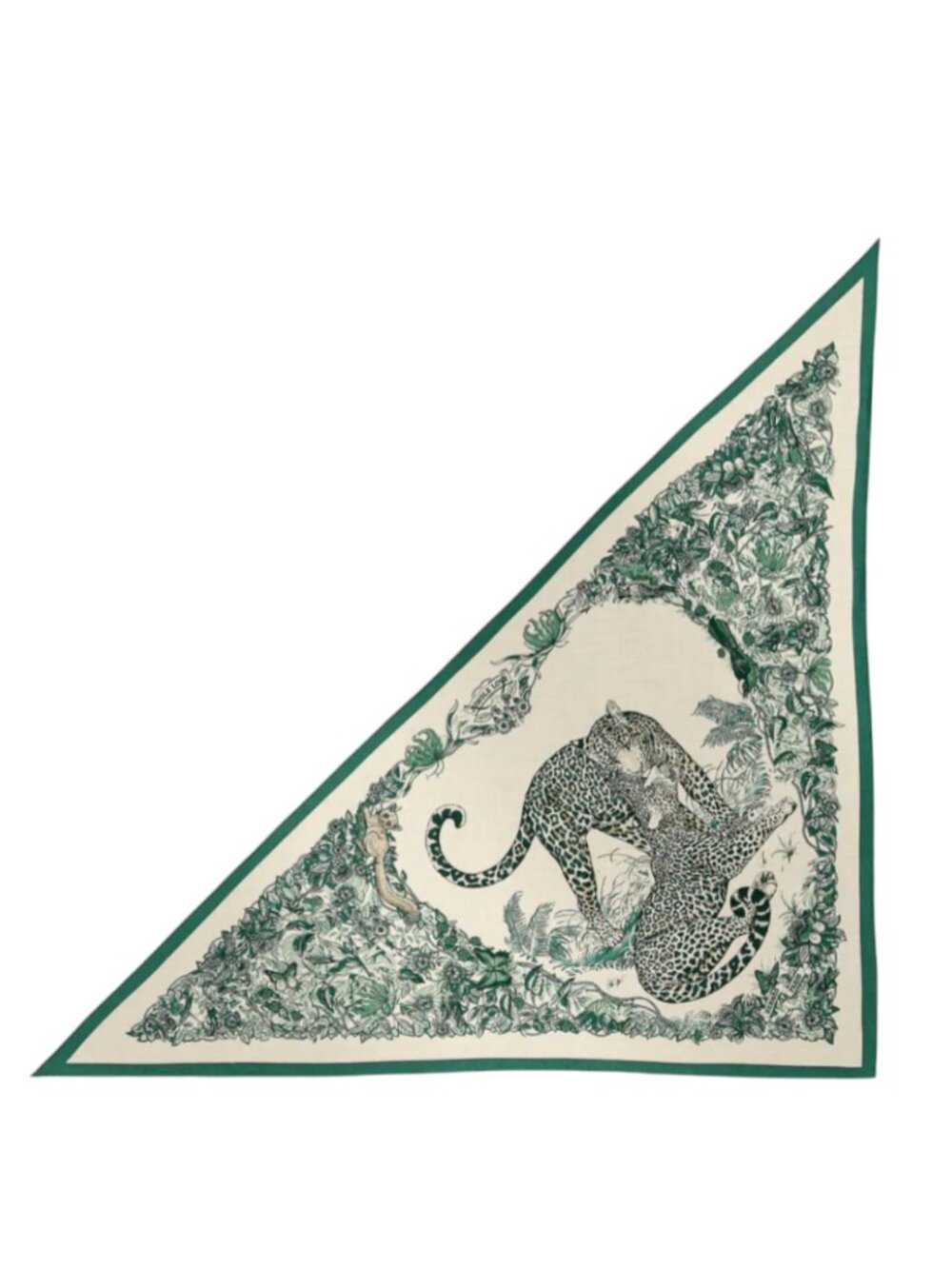 Hermes Jungle Love Giant Triangle Scarf Wrap Womens Green Cream Cashmere Silk